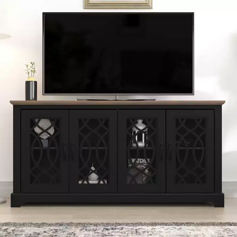 TV Stand with storage and decorative Cut-Out Pattern 59.6 W  15.7 D  29.3 H