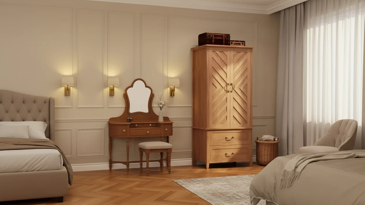 Wood Freestanding Armoire Wardrobe 71''H with 2 Doors & Hanging Rod