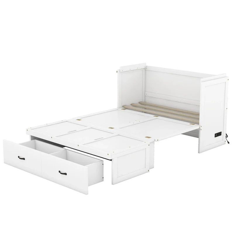 Full Pine Murphy Bed with USB & Drawer