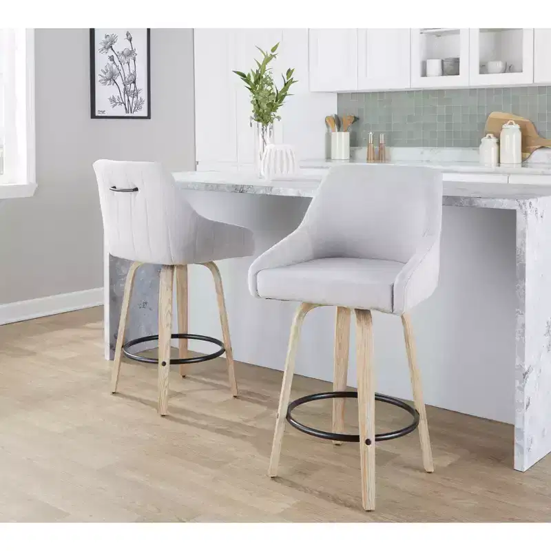 LumiSource Set of 2 Hannah Counter Height Barstools Whitewashed Wood