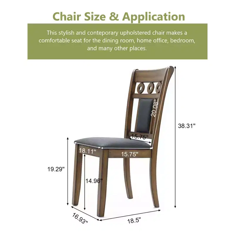 LuxenHome Set of 2 Brown Natural Rubberwood Upholstered Gray Dining Chair