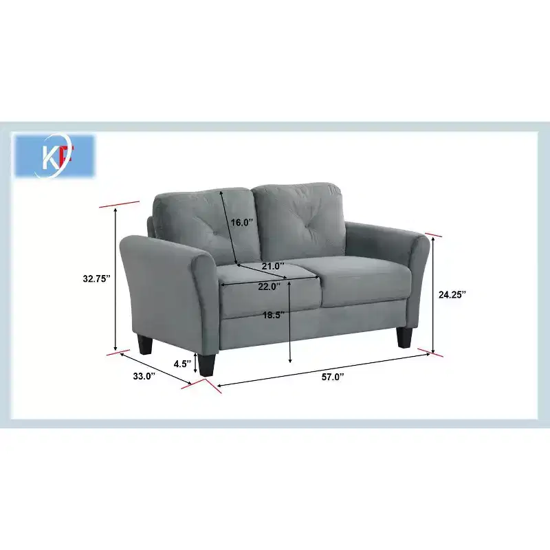 2-Seater Gray Velvet Sofa with Thick Cushions & Wood Frame for Small Spaces