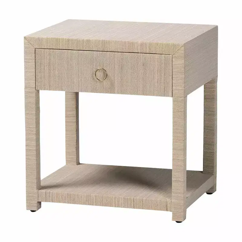 Brown Woven Grasscloth 1-Drawer Nightstand, 1-Person