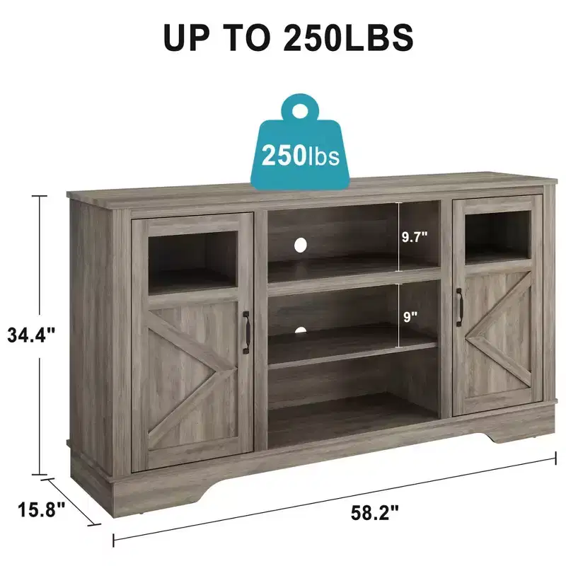 Farmhouse TV Media Console Table for up to 65 Inch TV Tall with Storage & LED Light