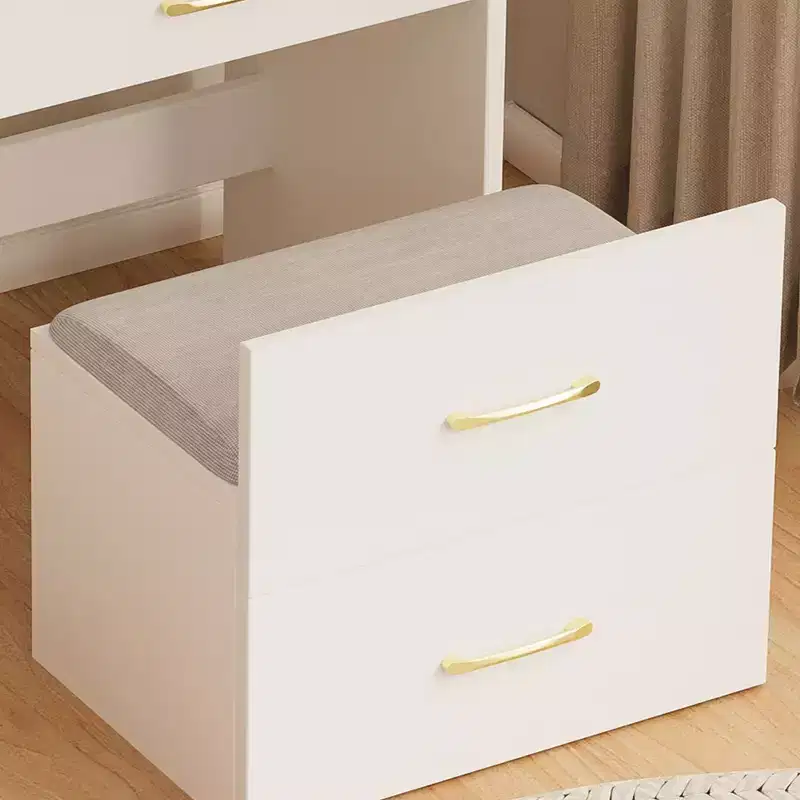 Okak 3-IN-1 Makeup Vanity with Flip-Top Mirror, Compact Vanity with 3 Drawers and Padding Stool, Vanity Table for Bedroom, Living Room, White