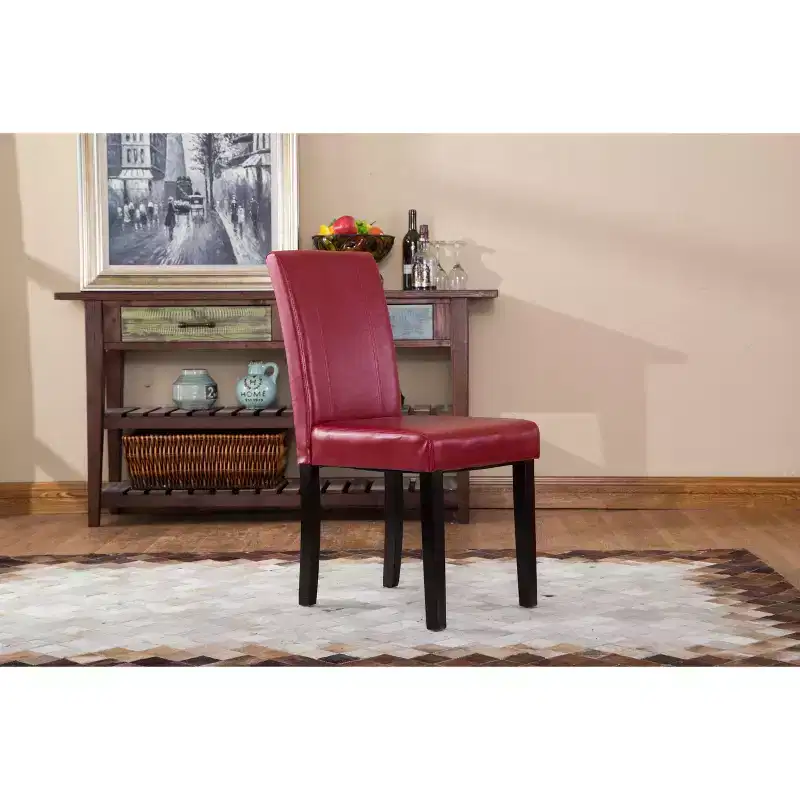 Okak Urban Style Dining Chairs Parson Chairs Set of 2, Faux Leather Upholstery with UV-Resistant, Solid Wood Espresso Legs & Slim Back