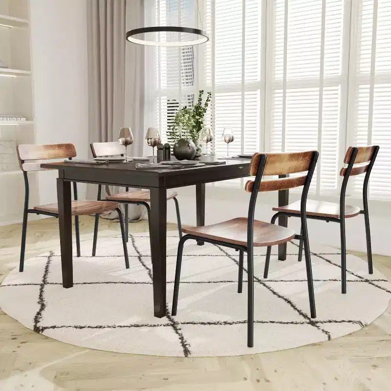 Emma and Oliver Set of 2 Dining Chairs with Metal Frames and Solid Wood Seats and Backs with Antique Finishes