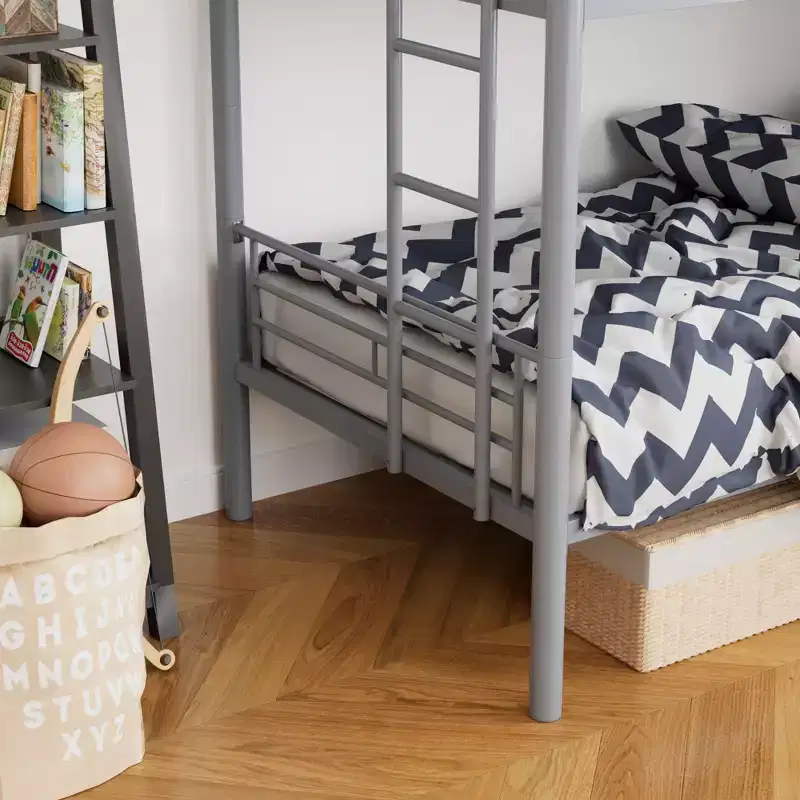 VECELO Metal Bunk Bed Twin Over Twin, Industrial Bunkbeds with Ladder and Full-Length Guardrail