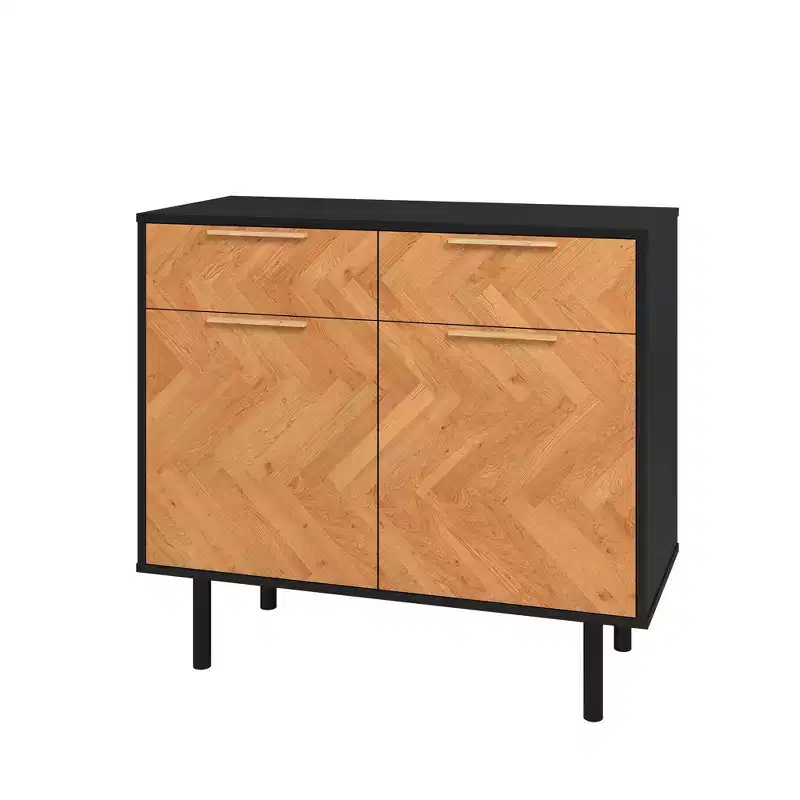 Mid-Century Modern 4 Shelf Sideboard Black/Natural