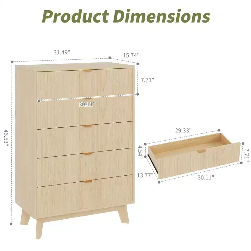 Wood 3-Drawer Fluted Dresser 32''H