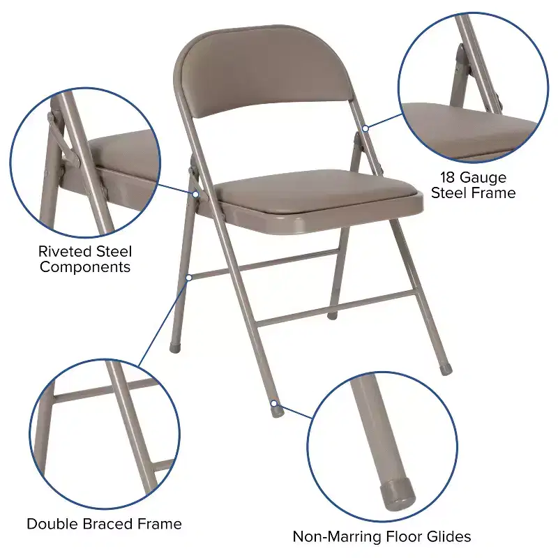 Beige / Gray Padded Vinyl Folding Chair – Set of 2