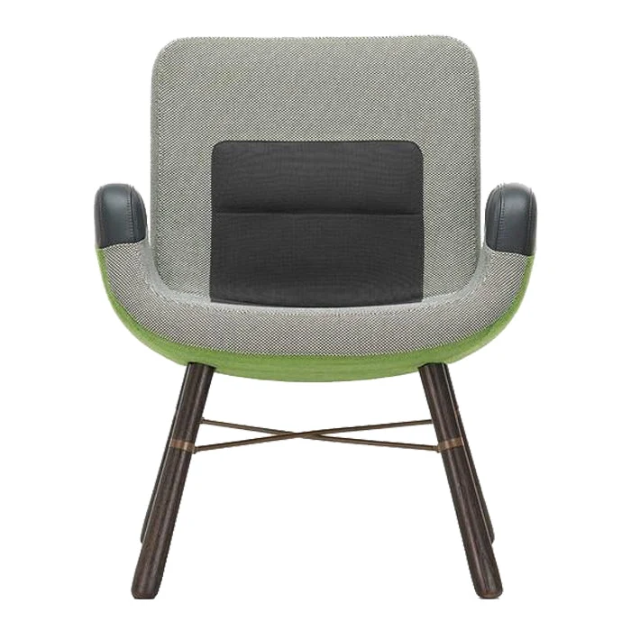 Contemporary Mixed-Material Lounge Chair with Wood, Metal & Leather Details for Living Room