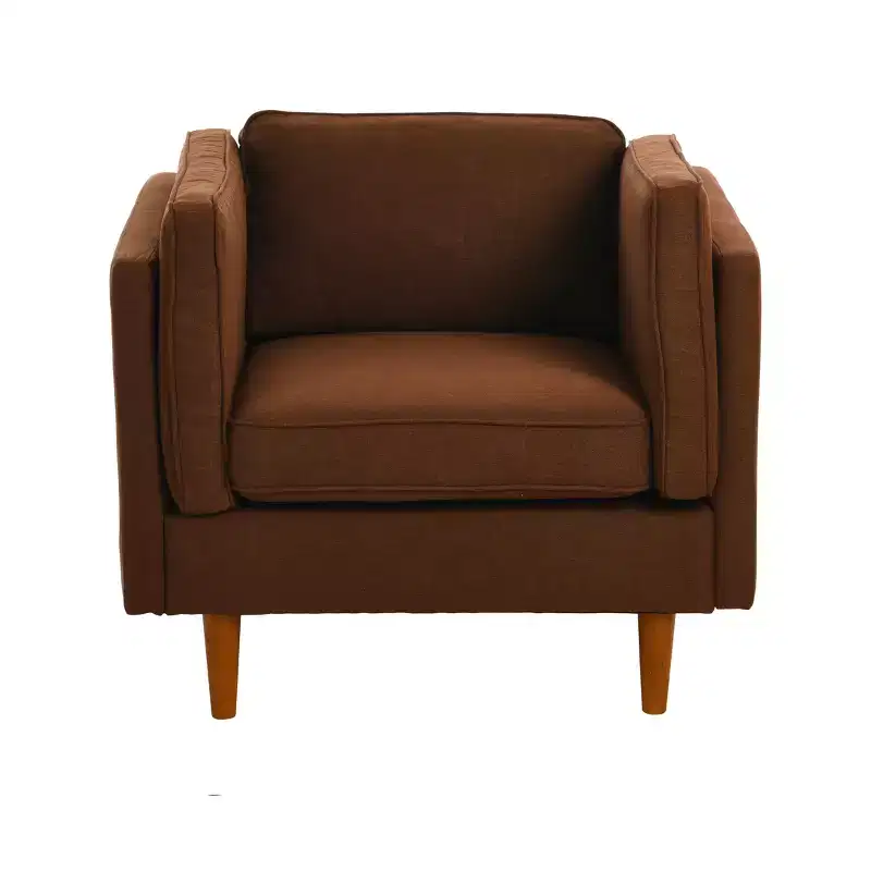 Modern Upholstered High Sided Arm Chair with Solid Wood Legs