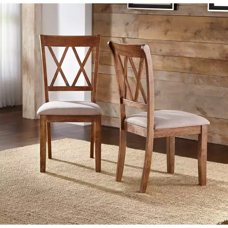Buylateral Set of 2 Roma Cross Back Dining Chairs Driftwood: Upholstered Linen, Rubberwood Frame, No Assembly Required