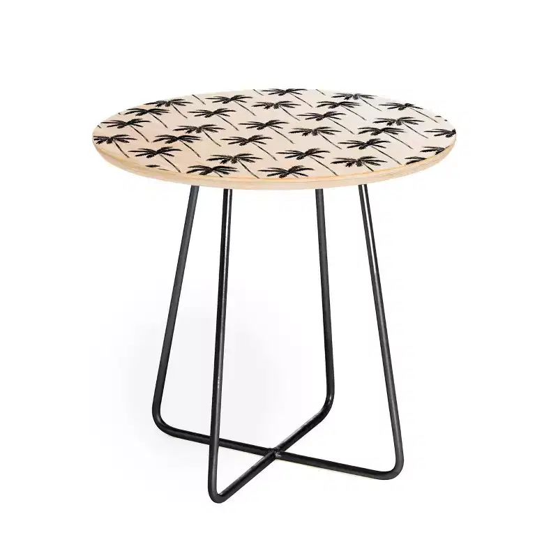 Round Little Arrow Design Co Watercolor Palm Tree In Black Side Table - Deny Designs