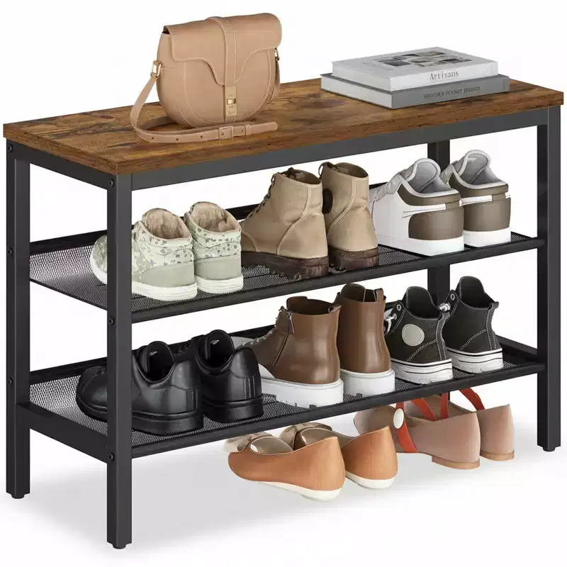 3-Tier Shoe Rack Bench – Entryway Storage Bench with Shelf
