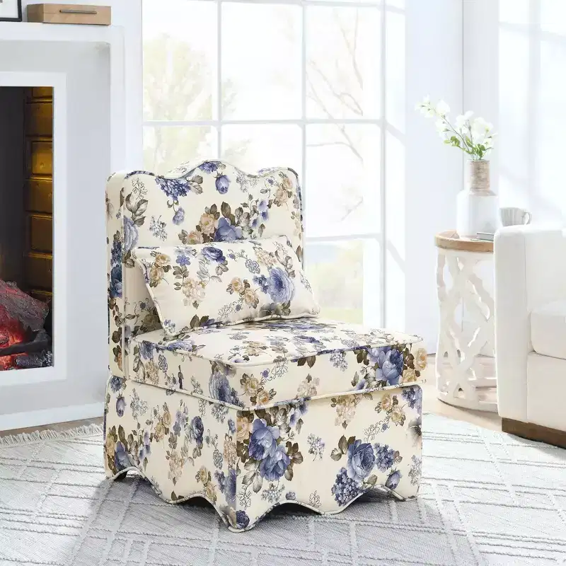 Flannel Armless Dining Chair with Pillow Back & Seat Cushion