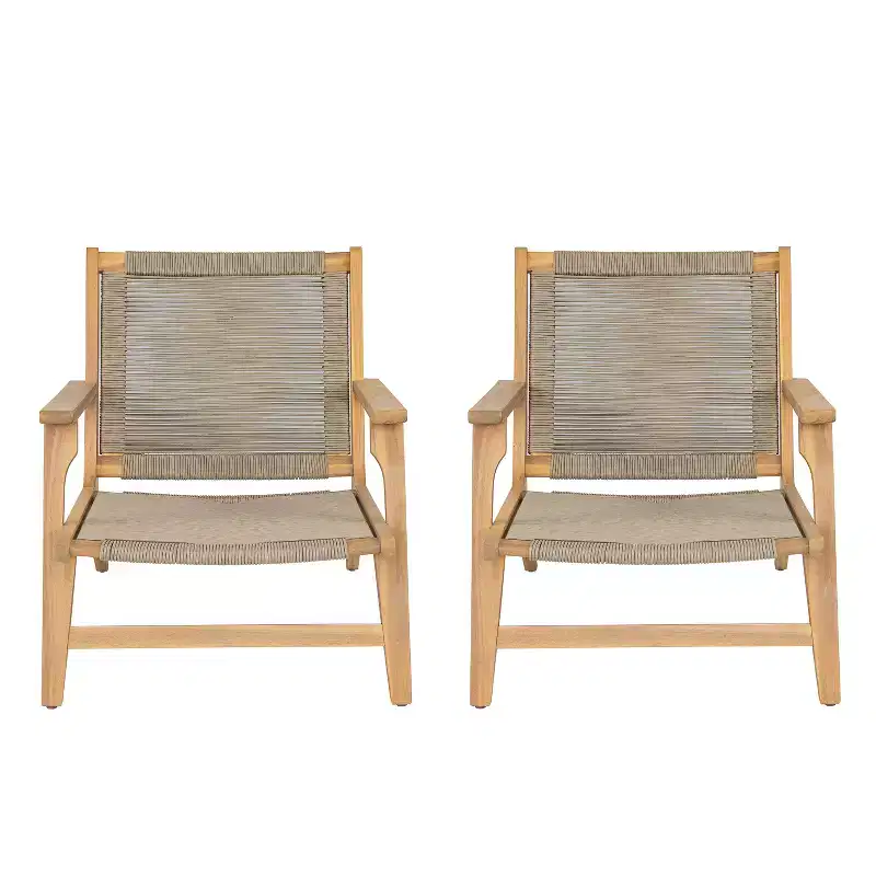 Christopher Knight Home Jana Outdoor Rope Weave Acacia Wood Lounge Accent Chair (Set of 2)