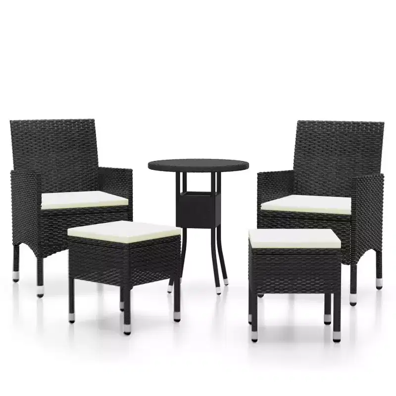 vidaXL Patio Lounge Set Chairs and Seat Cushions Table 5 Piece Poly Rattan