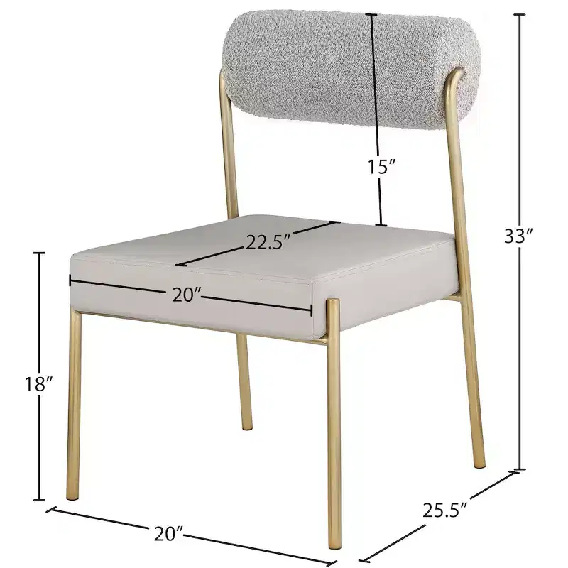 Taupe Dining Chair Set, Vegan Leather Seat & Boucle Back, Set of 2