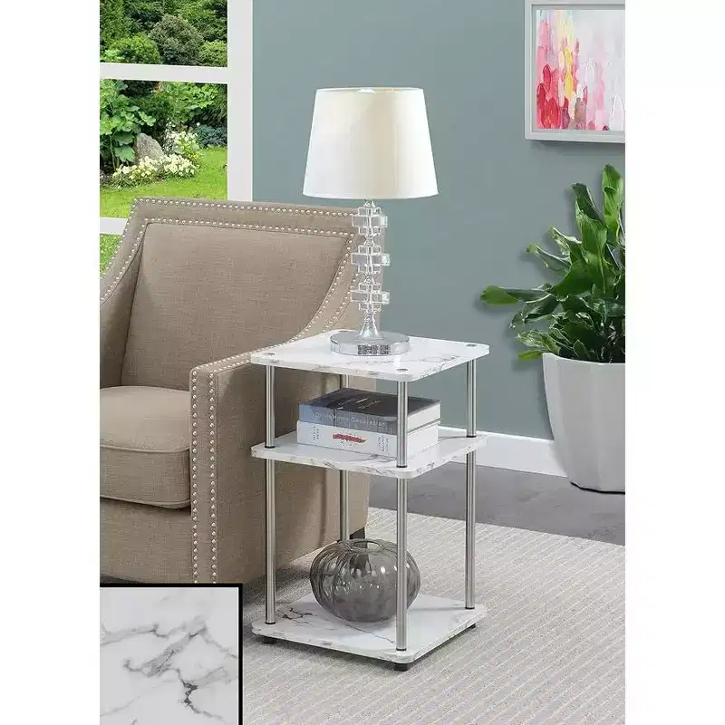 25.5 in.H White Color Rectangle Metal Table Top End Table 1-piece