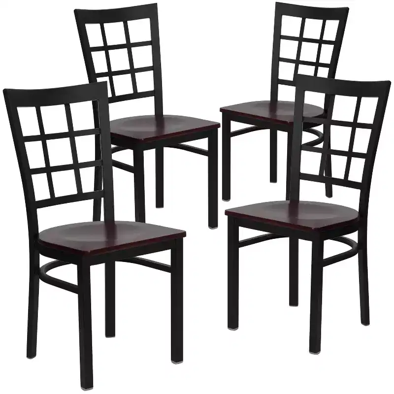 Flash Furniture 4 Pack Hercules Series Black Window Back Metal Restaurant Chair