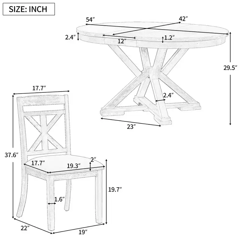 Whisen 5-Piece Extendable Wood Dining Table Set with 4-Upholstered Chairs
