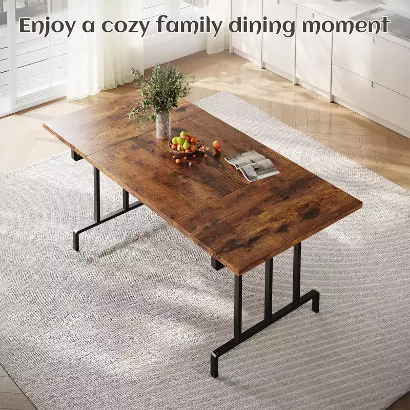 Dining Table, Rectangular Wooden Farmhouse Table - Seats 6, Industrial Vintage Design (Dining Room/Home Office, Easy Assembly)