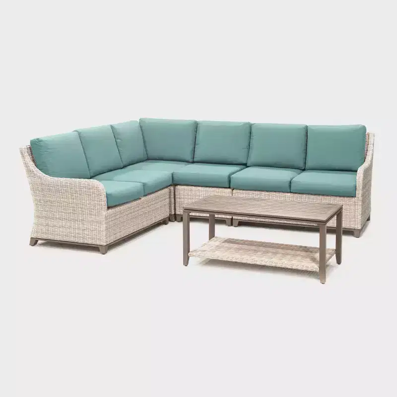 Leisure Made Hampton 5pc Wicker Sectional in Spa Blue Fabric