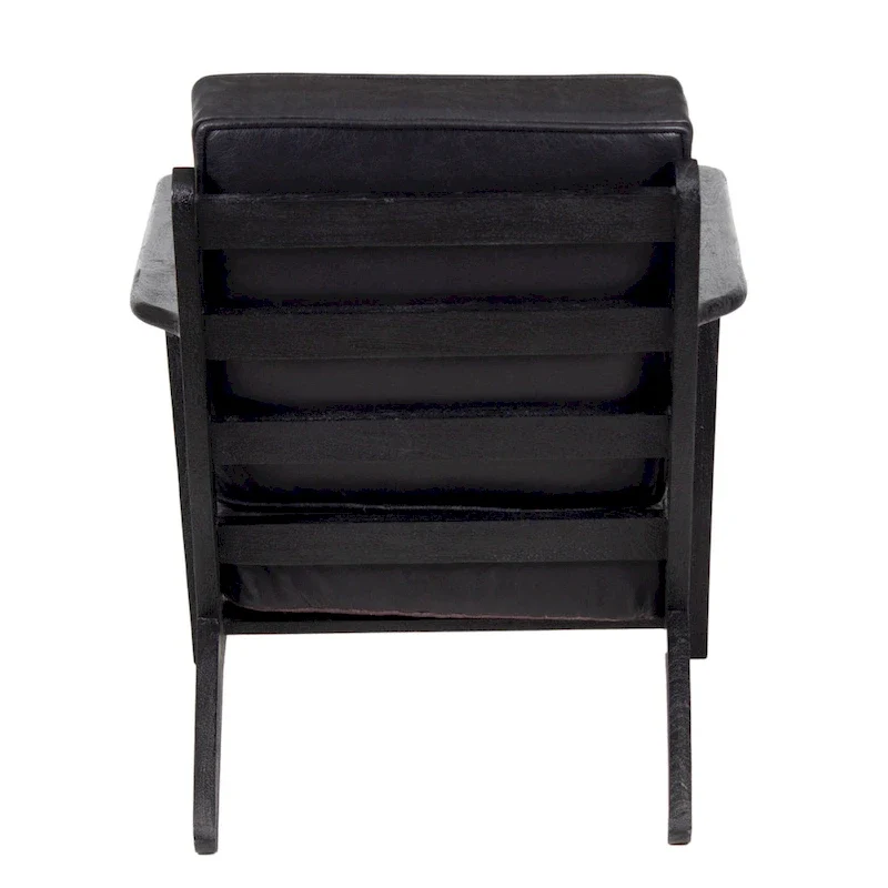 Amber Accent Chair, Handcrafted Slatted Mango Wood, Buffalo Leather Cushions, Angled Legs