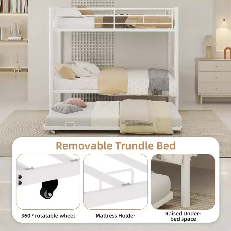 Modern Metal Bunk Bed with Safety Guardrail & Convertible Design