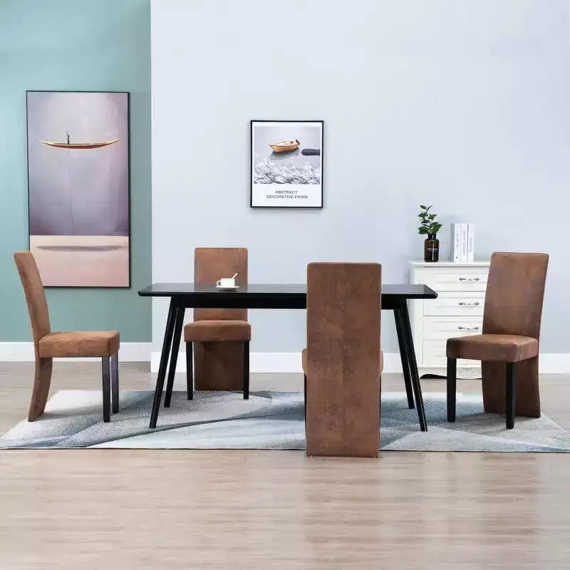 Dining Chair Set of 4, Brown Faux Suede Leather, Solid Wood Frame, 485 lb Capacity
