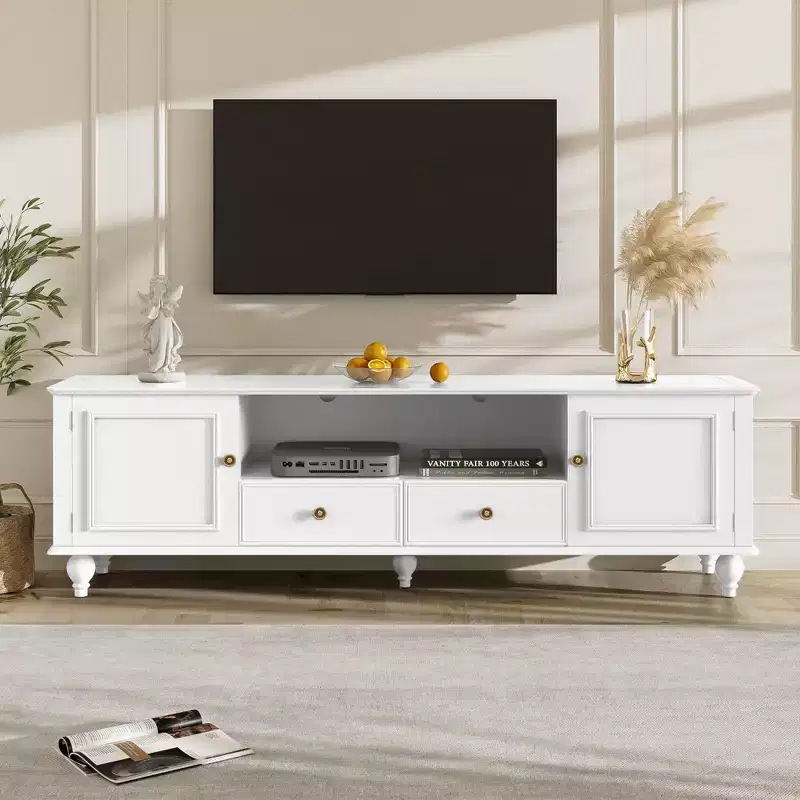 Bestier 70.9 Inch TV Stand for TVs up to 80 Inches with Open Compartment, TV Storage Cabinet with 2 Drawers, 5 Solid Legs for Living room