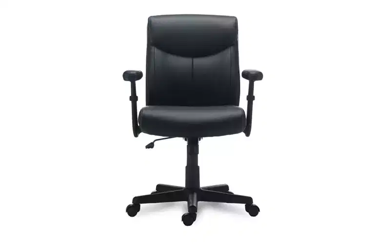 Leather Task Chair, Supports Up to 275 lb, Black Seat/Back, Black Base