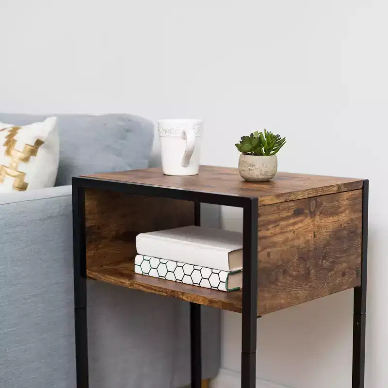 Metal Wood Composite C-Shape Side Table 17.8