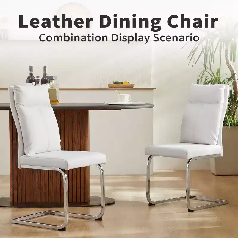 GDFStudio Olaf Modern Faux Leather Dining Chair with C-Shaped Chrome Base (Set of 2)