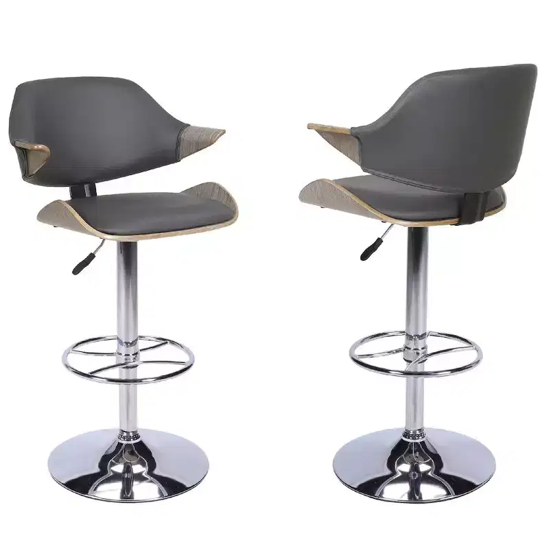 Curved Back Pneumatic-Adjustable Bar Stool, Metal Frame & Polyester Seat