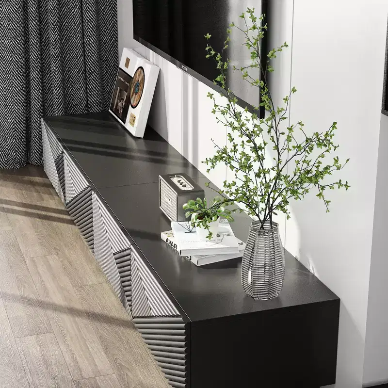 Black Geometric-Patterned TV Stand for 78
