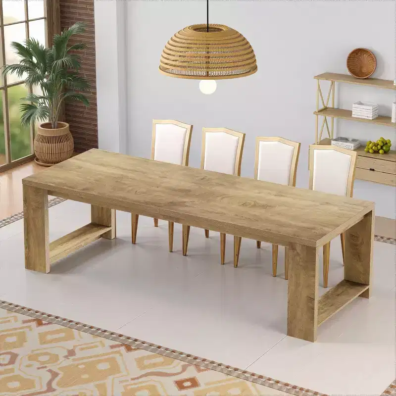 86.61 Spacious Dining Table, Sturdy Wide Legs Multifunctional Desk with Easy Assembly