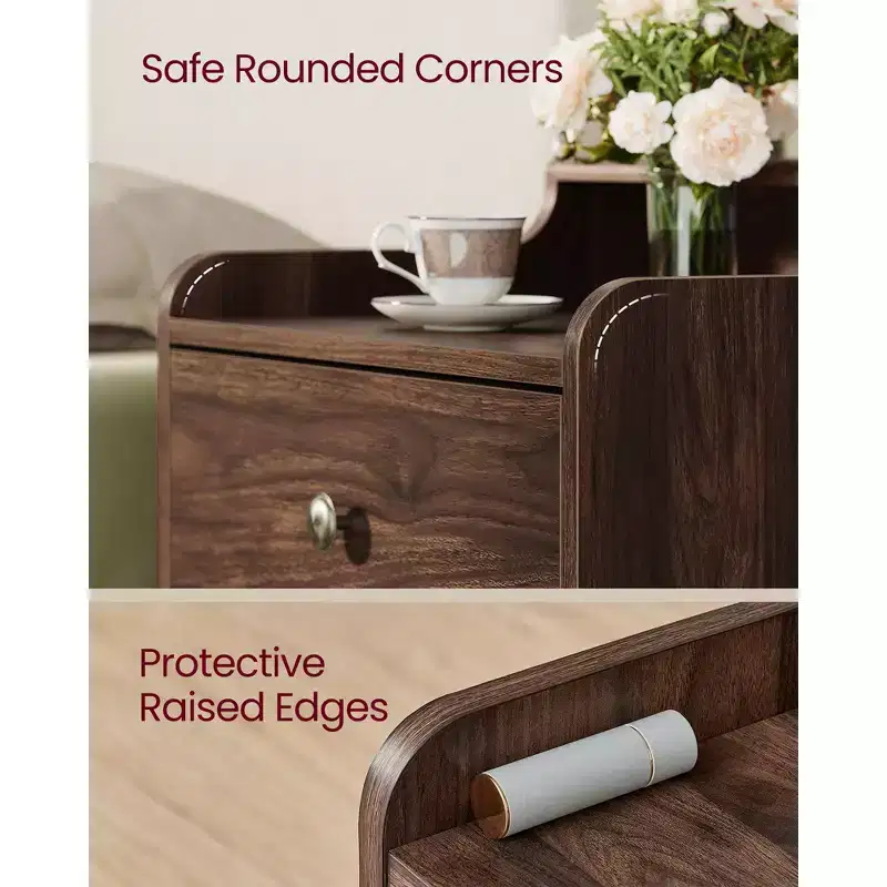 Nightstands, Set of 2, Bedside Tables with Hidden Drawers, Mid-Century End Tables with Solid Wood Legs