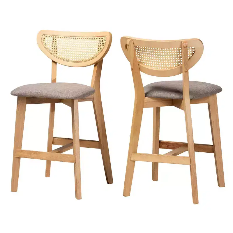 Dannell Fabric and Wood Counter Height Barstools Gray/Natural Oak/Light Brown: Polyester Upholstery, Rubberwood Frame