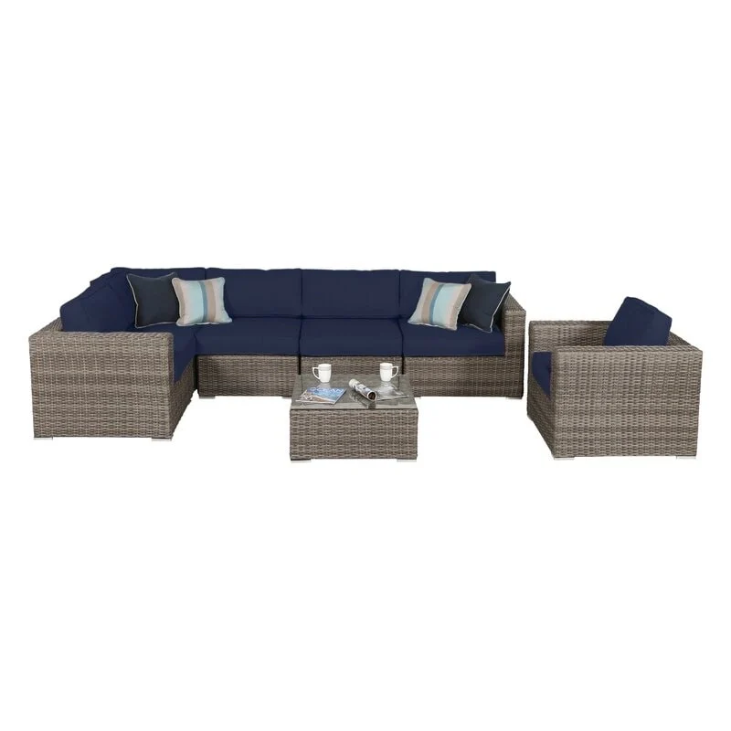 LSI 7 Piece Rattan Sunbrella Sectional Seating Group with Cushions