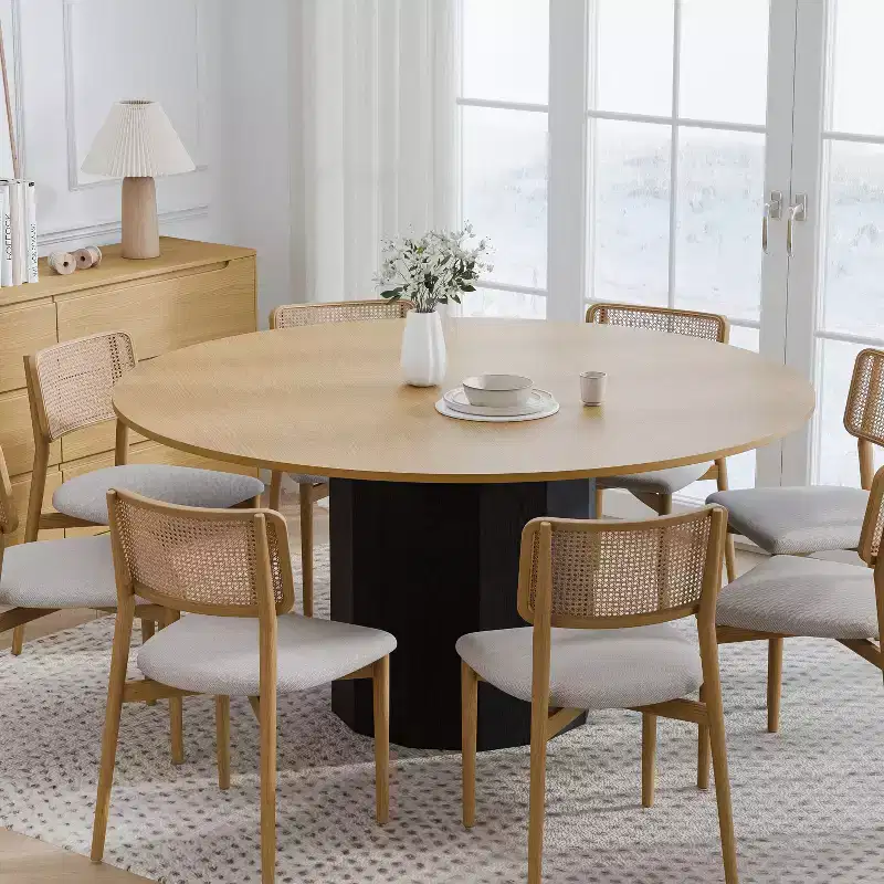 PexFix 60 in.H Solid Wood Round Dining Table Kitchen Table for 6-8 with Tabletop and Cylindrical Base for Living/Dining Room Coffee Office in Natural