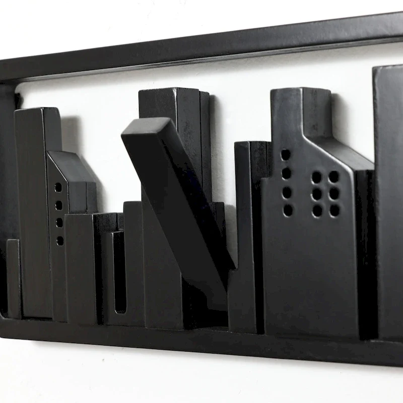Black Wood 4-Hook Wall-Mounted Coat and Towel Rack - 22.3 Wide