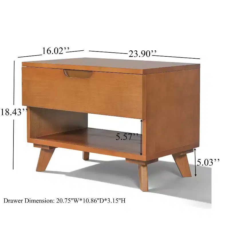 Christopher Knight Home Vasilisa Mid-Century Modern Rubberwood Nightstand with 1 Drawer and 1 Open Shelf