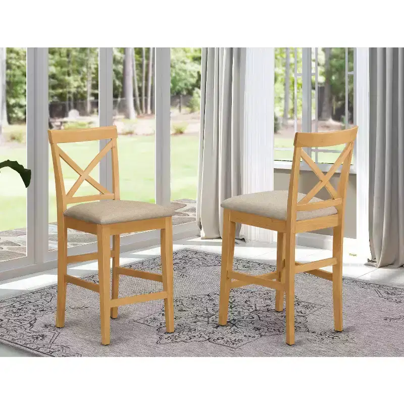 HomeStock Pub Counter Stool-Linen Fabric Bar Height Dining Chair