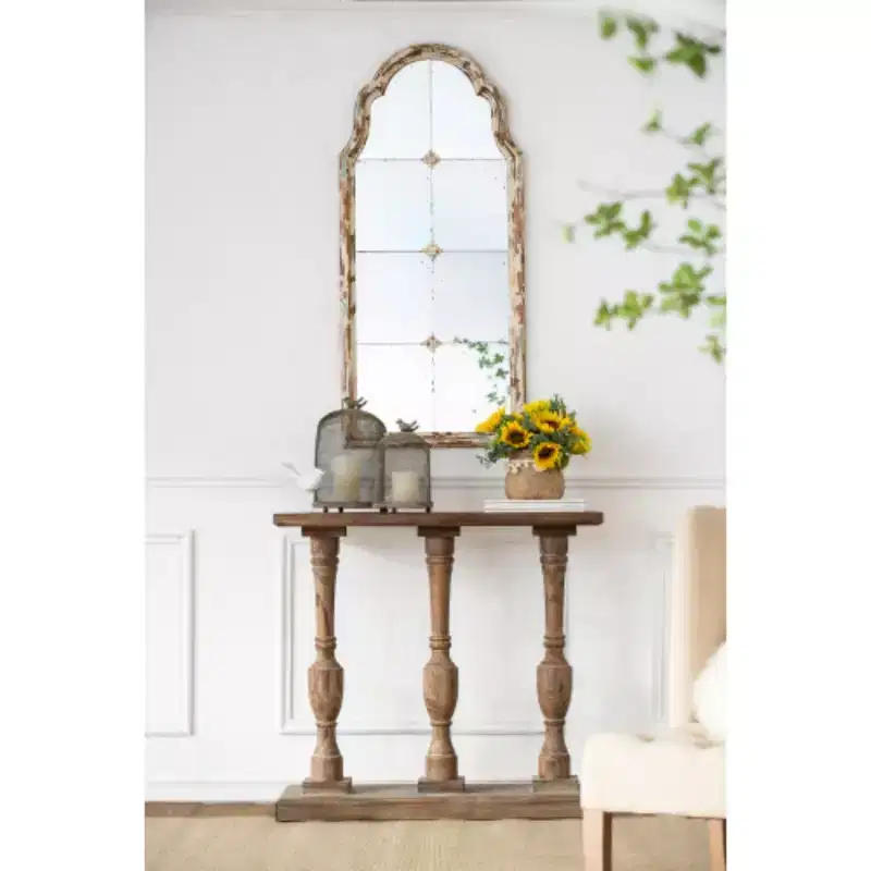 22 x 48 Large Cream & Gold Framed Wall Mirror, Wood Arched Mirror with Decorative Window Look for Living Room, Bathroom, Entryway