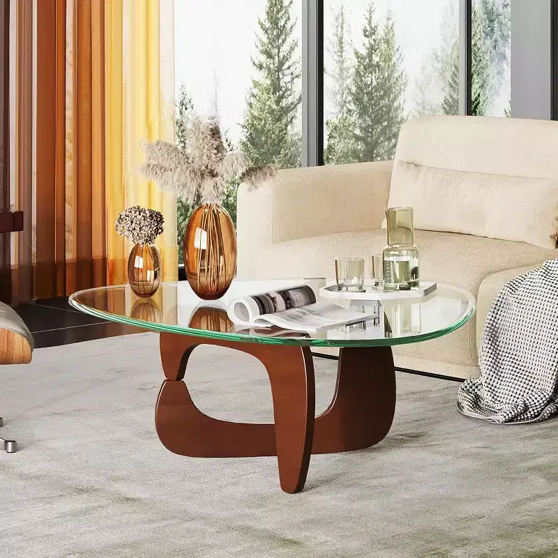 Small Glass Coffee Table with Solid Wood Legs, 36