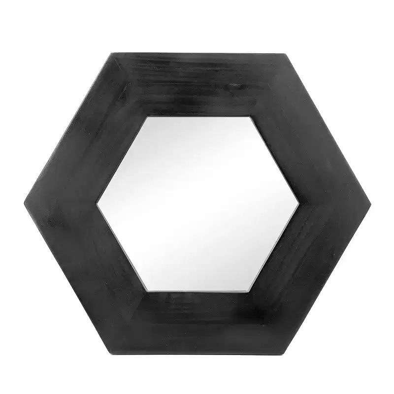 18.5 x 18.5 Inch Hexagon Wall Mirror with Solid Wood Frame Black