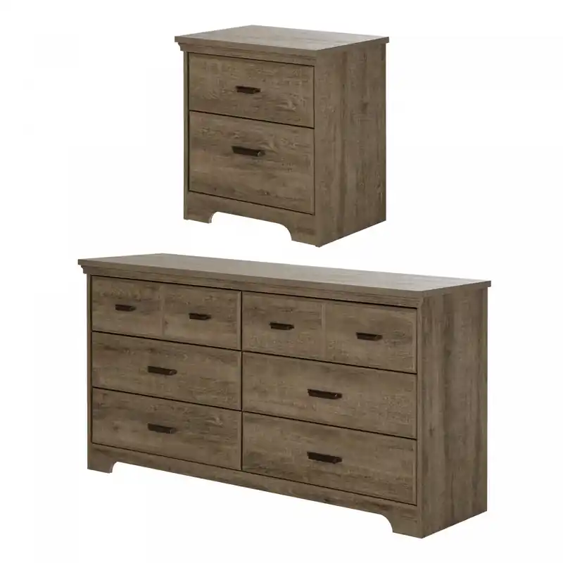 6-drawer Dresser And Nightstand - Weathered Oak